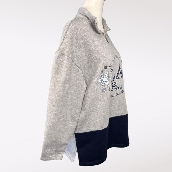 Vintage LA Graphic Quarter Zip Oversized Sweatshirt Gray Blue Medium - Picture 6 of 9